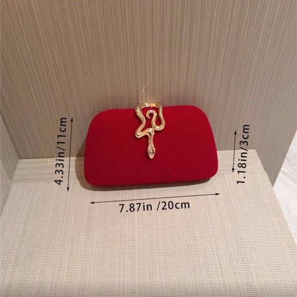 Elegant Red Clutch with Gold Snake Design  Accent
